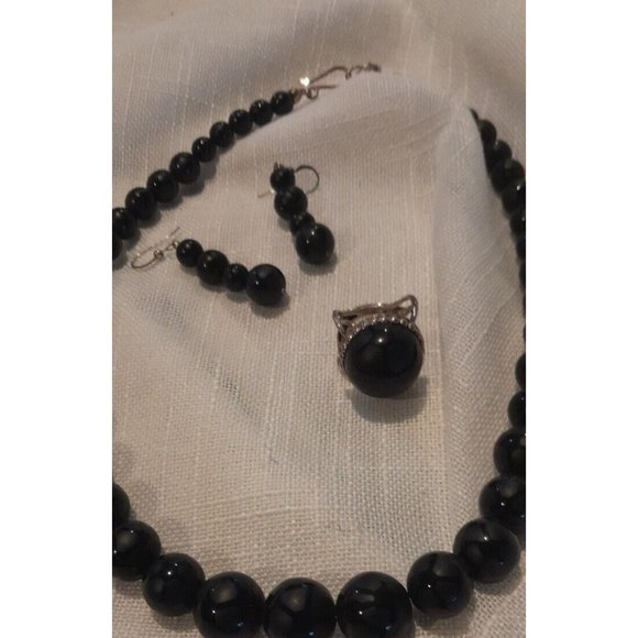 DTR Jay King Mine Find Black Onyx Necklace Ring And Earrings Set  Signed 925 - Picture 3 of 10